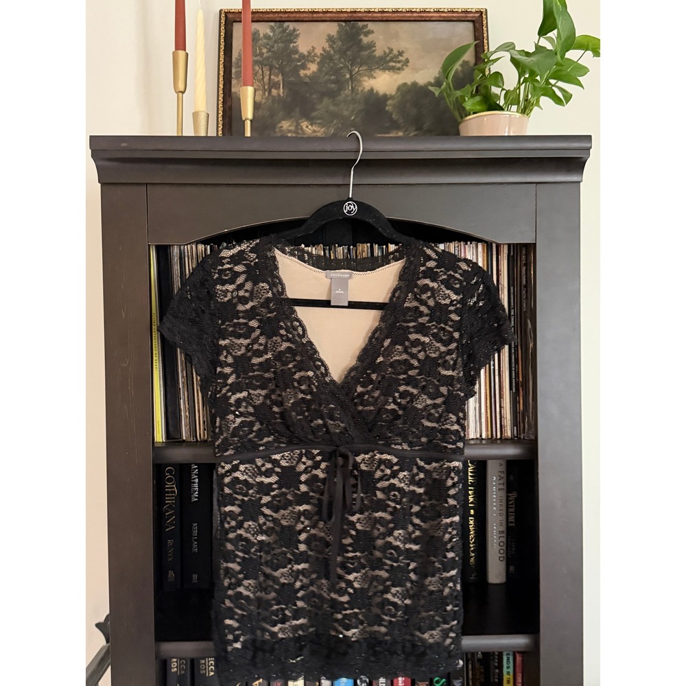 Whismigoth Coquette Beaded Lace V-Neck Blouse S Black Empire Waist Romantic